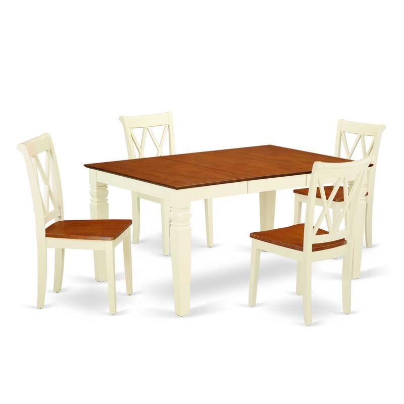 Medieval Dining Set 5Pc Table & Chairs - 42/60 Inch Rectangular Table with Leaf - Double X Back Design