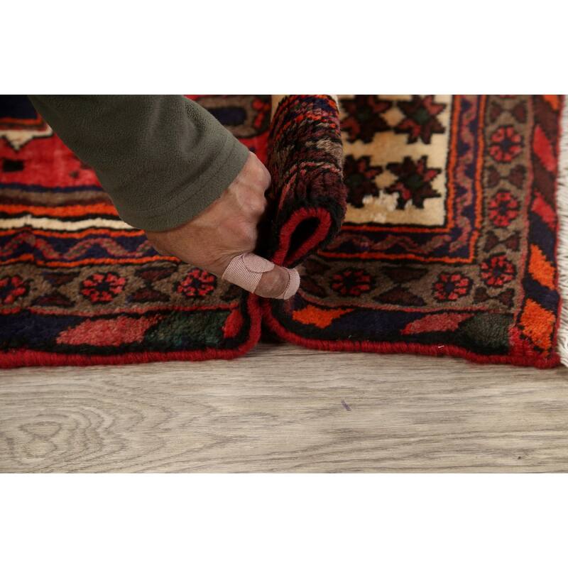 Geometric Persian Hamedan Traditional Area Rug Wool Handmade Carpet - 3'3" x 4'10"