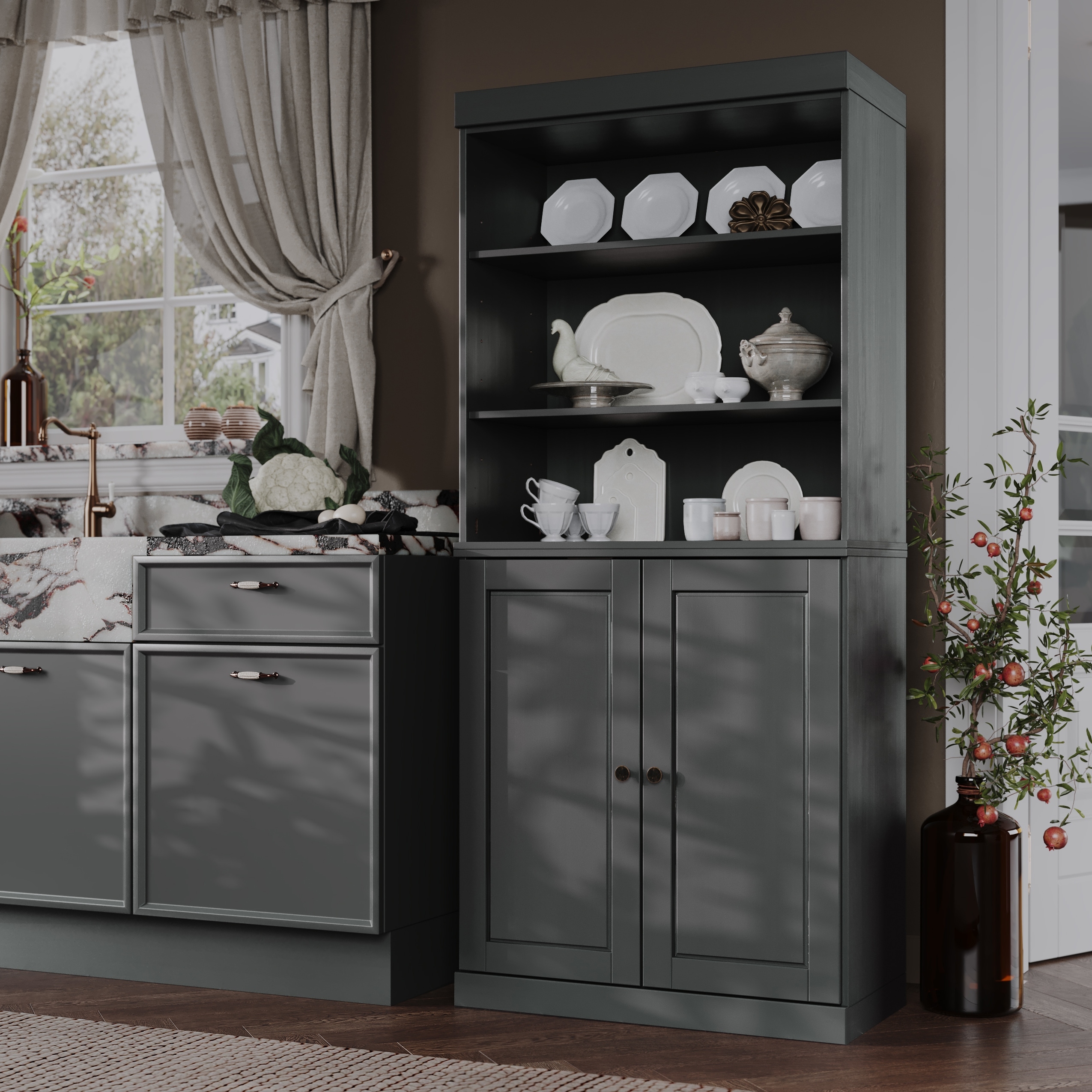 Palace Imports 100% Solid Wood Tall Pantry Cabinet with 2 Drawers, 32" W x 71.5" H - 32" x 71.5"