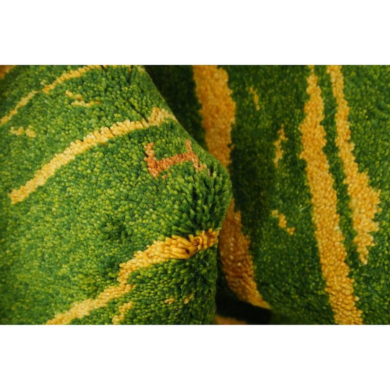 Hand Knotted Oriental 100% Wool Carpet Modern Stripe Green Gabbeh Area Rug - 7' 9'' X 5' 5''