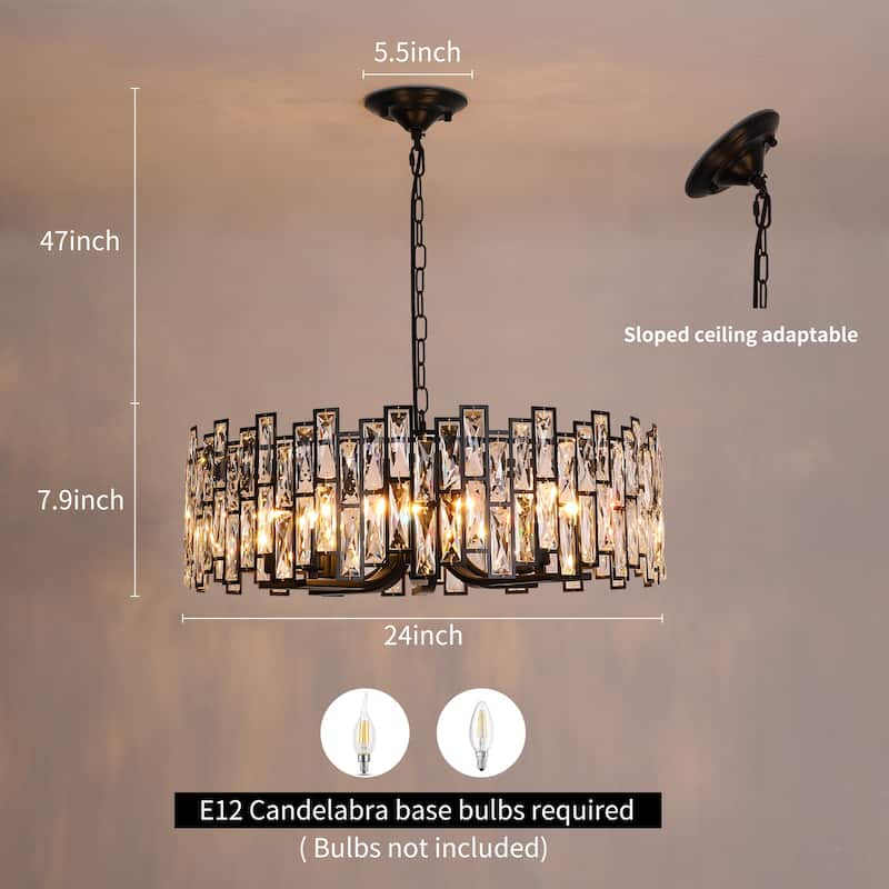 Starsky 8-Light 24in. Modern Crystal Drum Ceiling Lights Round Chandelier