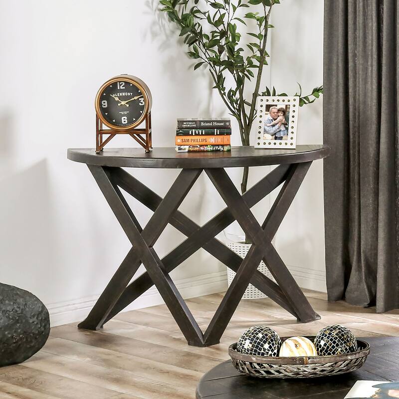 Starella Farmhouse 47-inch Solid Wood Brazilian Pine Half-Moon Sofa Table by Furniture of America