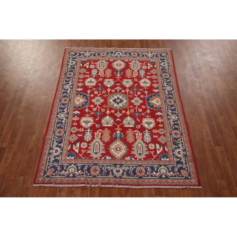 Red Oriental Kazak Area Rug Hand-Knotted Wool Carpet - 5'1" x 6'7"