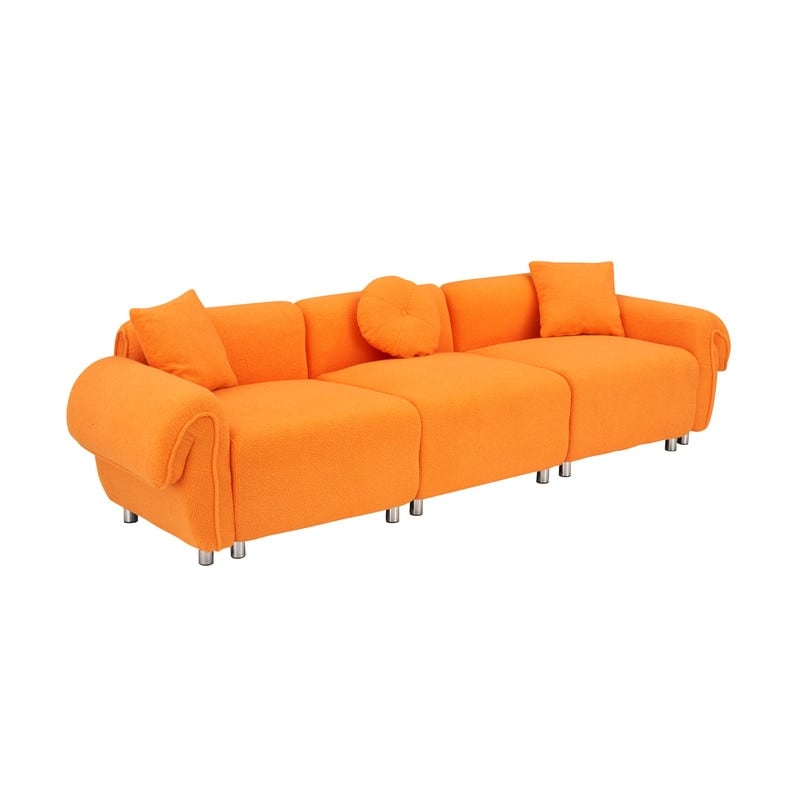 109.05" New Design Three-Seater Teddy Velvet Cushioned Sofa