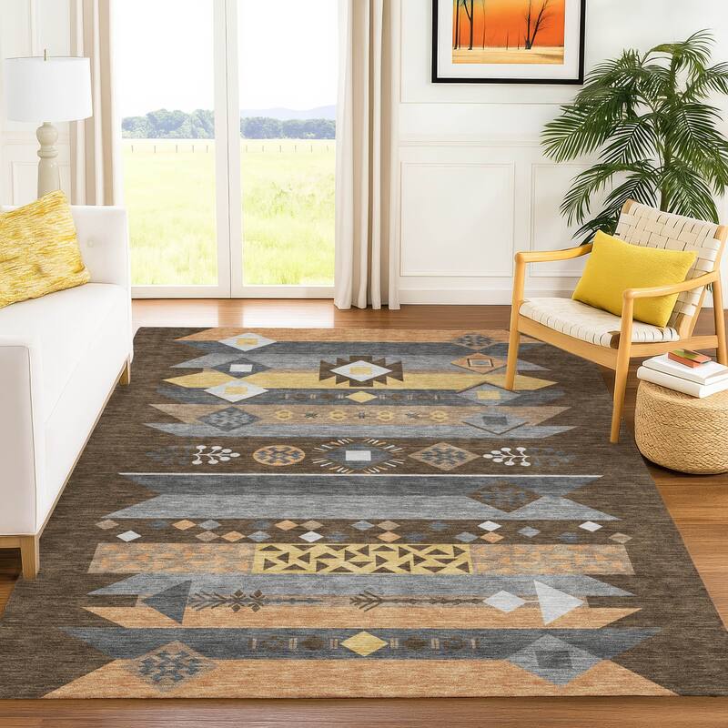 Machine Washable Indoor/ Outdoor Global Tuca Chantille Rug