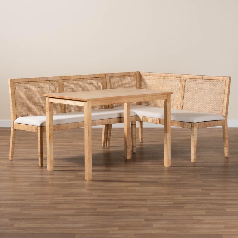 Kalimantan Bohemian Light Honey Rattan 3-Piece Dining Nook Set