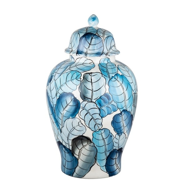 23.75" Blue and White Contemporary Style Jar with Lid - N/A