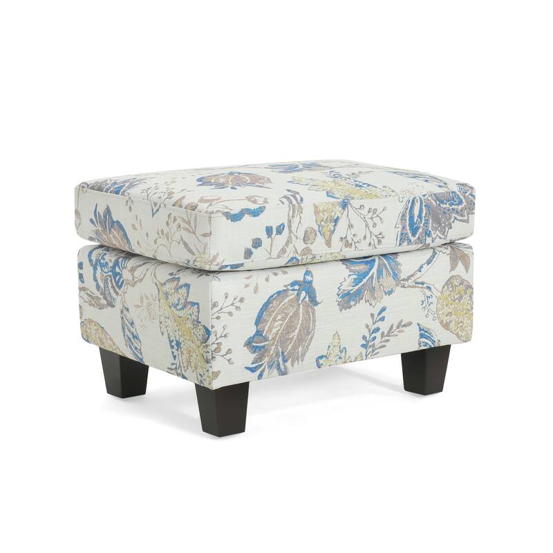 Two-Tone Beige & Blue Upholstered Ottoman - Contrast Home Accent
