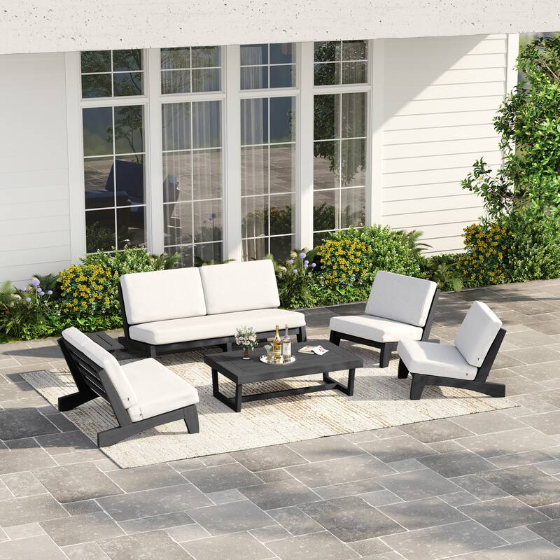 Casual Large Teak Outdoor Patio Conversation Set