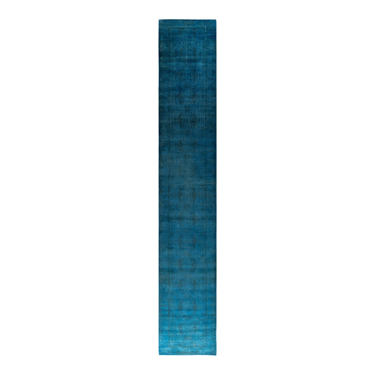 Overton Hand Knotted Wool Vintage Inspired Modern Contemporary Overdyed Blue Runner Rug - 3' 0" x 19' 9"