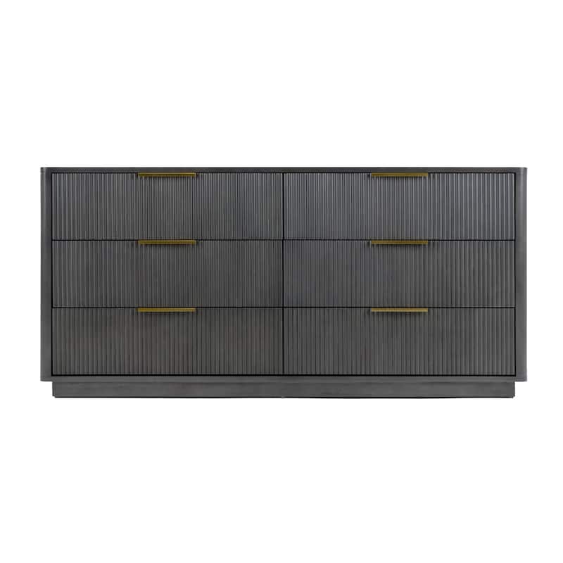 Noe Celia Wide Dresser, 6 Drawers Retro Luxe Gray Rubberwood
