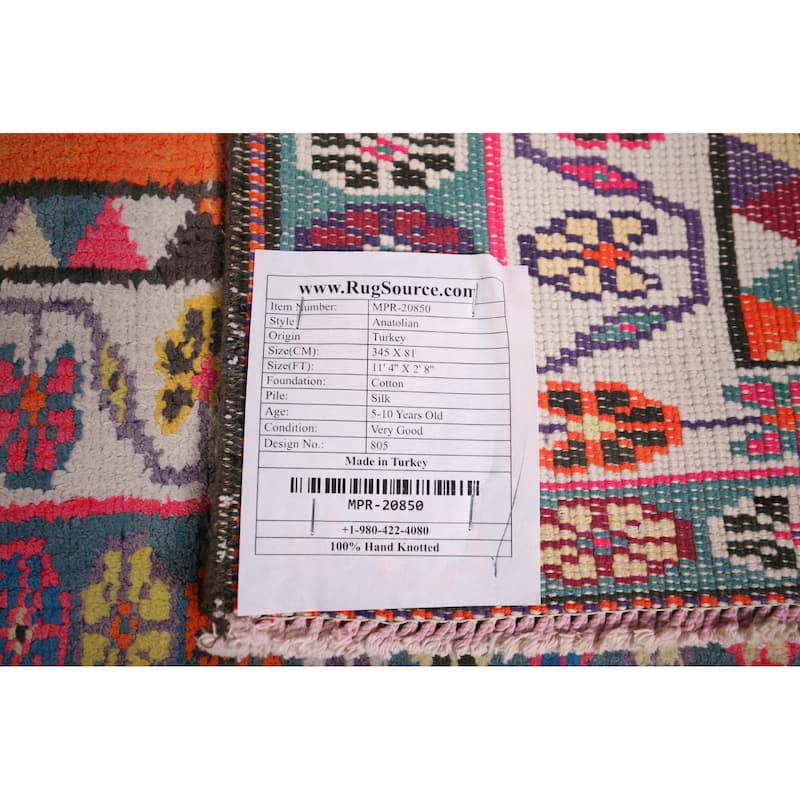 Anatolian Oriental Vintage Runner Rug Handmade Silk Carpet - 2'8"x 11'4"