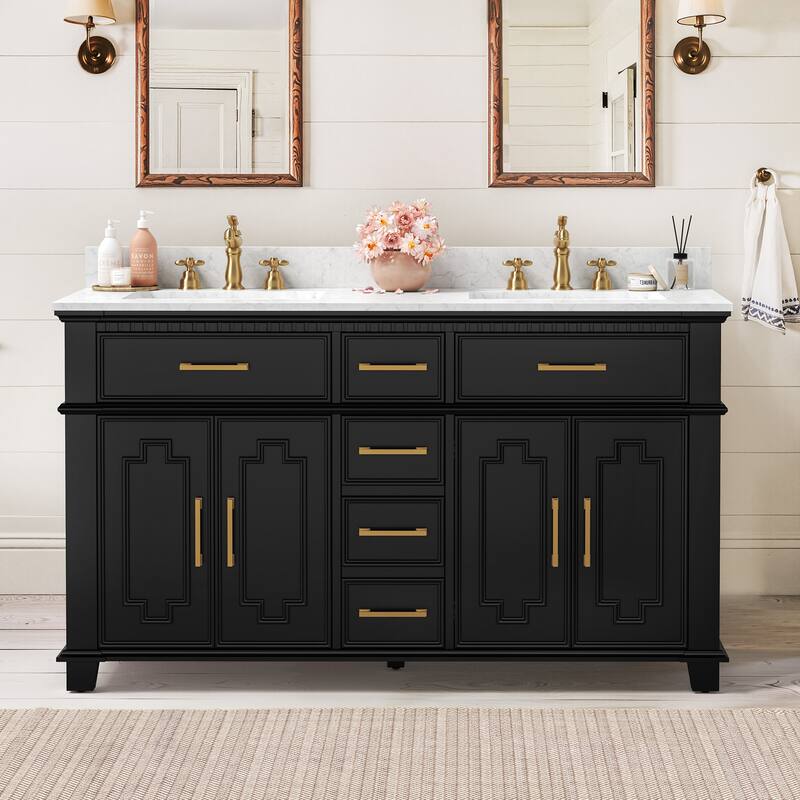 36 Inch Bathroom Vanity with Sink, Soft-Close Sliding Drawers & Cabinet, Bathroom Vanity Cabinet Set in White - 60" x 22"x 35" - Black