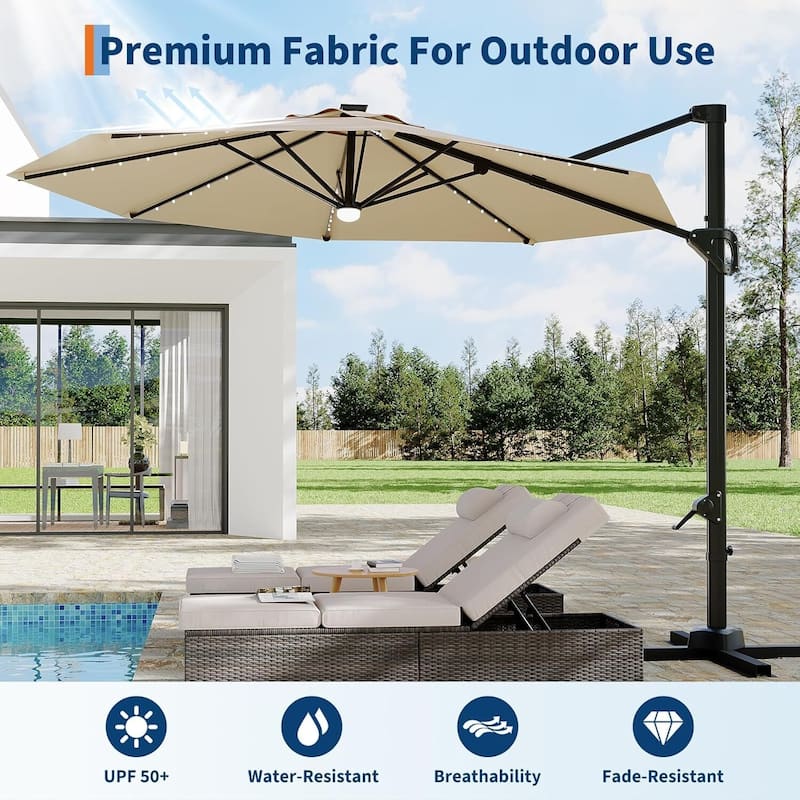 10FT Outdoor Patio Cantilever Umbrella with LED for Garden Pool Deck BackYard
