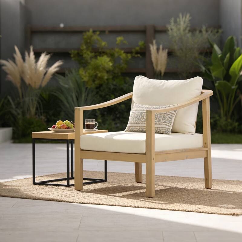 Christopher Knight Home - Modern 26.38" Deep Seat Outdoor Patio Club Chair with Ergonomic Slatted Backrest & Soft Cushion