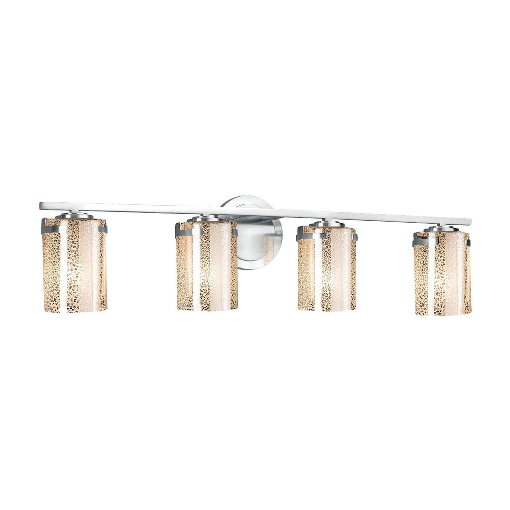 Justice Design Fusion Atlas 4-light Polished Chrome Bath Bar, Mercury Cylinder - Flat Rim Shade - Silver