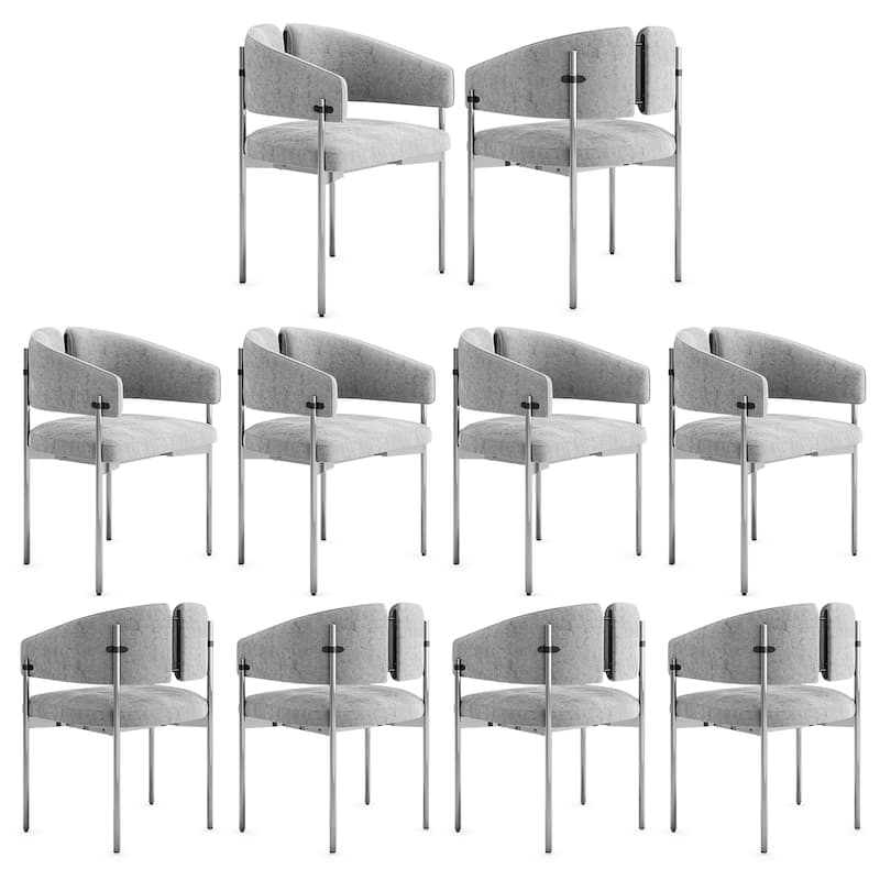 Classic and Luxurious Barrel Dining Chairs with Arms - Set of 10 - Grey