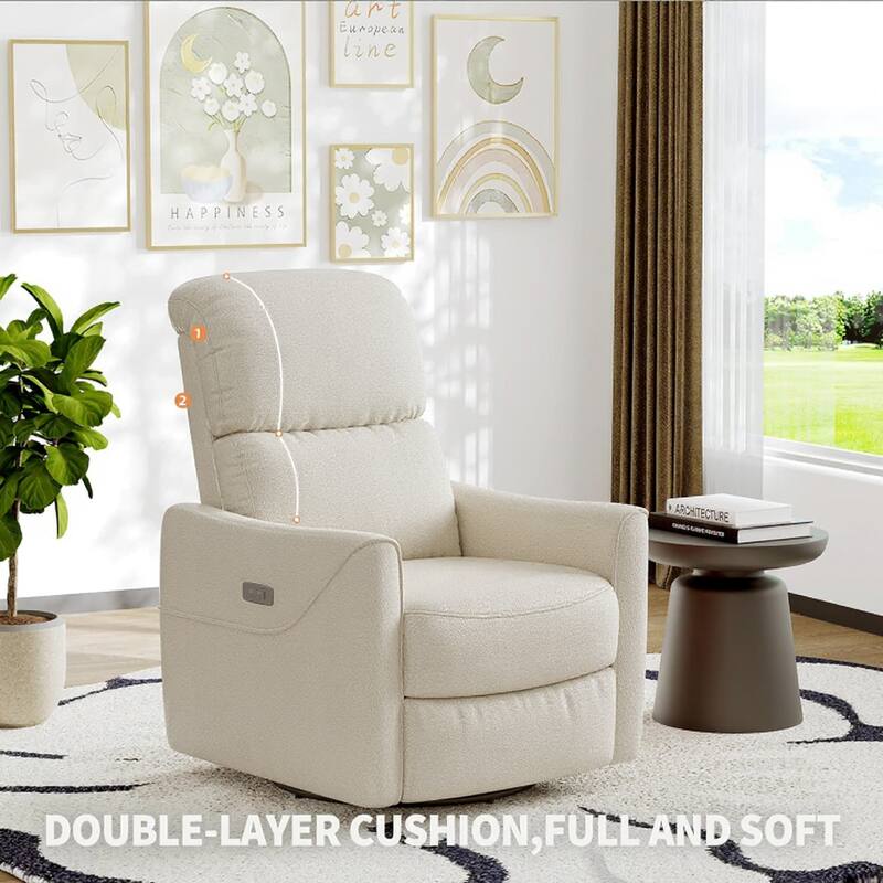 linen Power Swivel Glider Recliner Chair Electric Rocker Recliner Chair with Lumbar Support & USB Port - Beige
