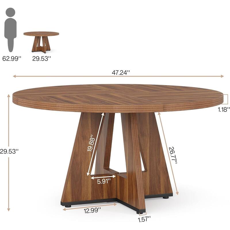 47" Round Dining Table, Wood Top Kitchen Table for Dining/Living Room