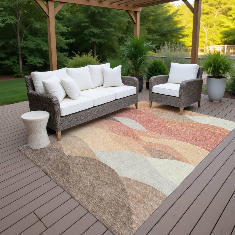 Machine Washable Indoor/ Outdoor Modern Horizon Chantille Rug