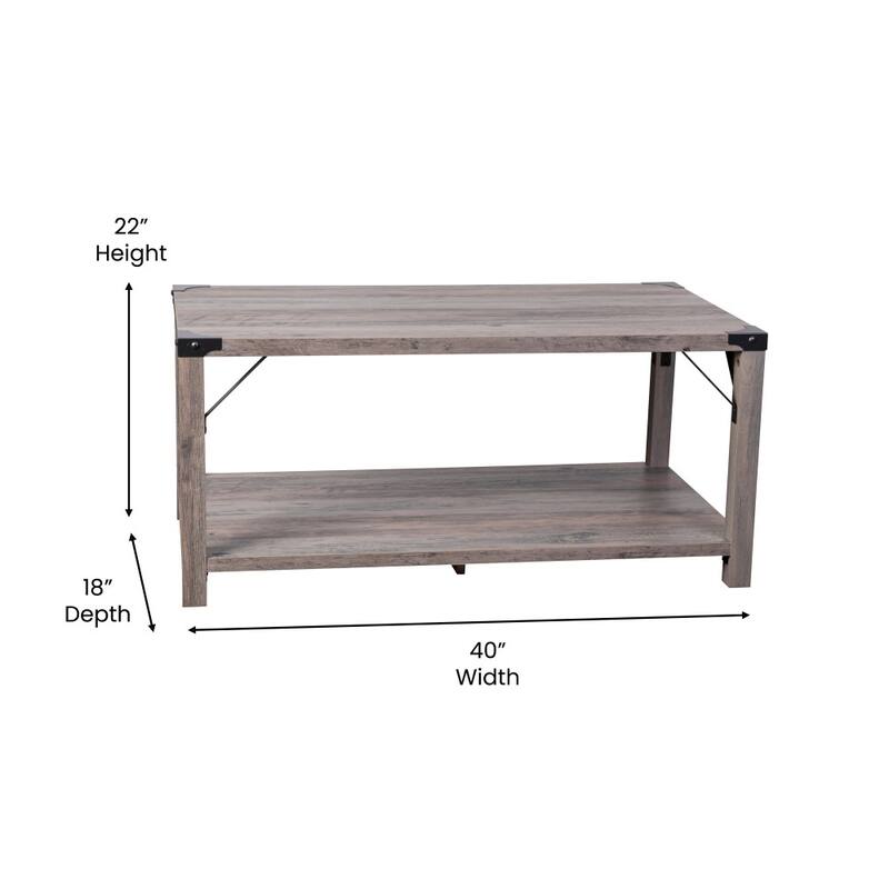 2-Tier Coffee Table with Metal Side Braces and Corner Caps