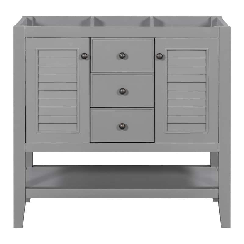 36" Bathroom Vanity with/without Sink, Bathroom Vanity Cabinet with 2 Cabinets and Drawers, Open Shelf, Solid Wood Frame