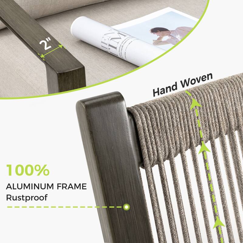 Nimbus 3-Piece Brown Aluminum Patio Conversation Set with Sunbrella Light Gray Cushions and Side Table