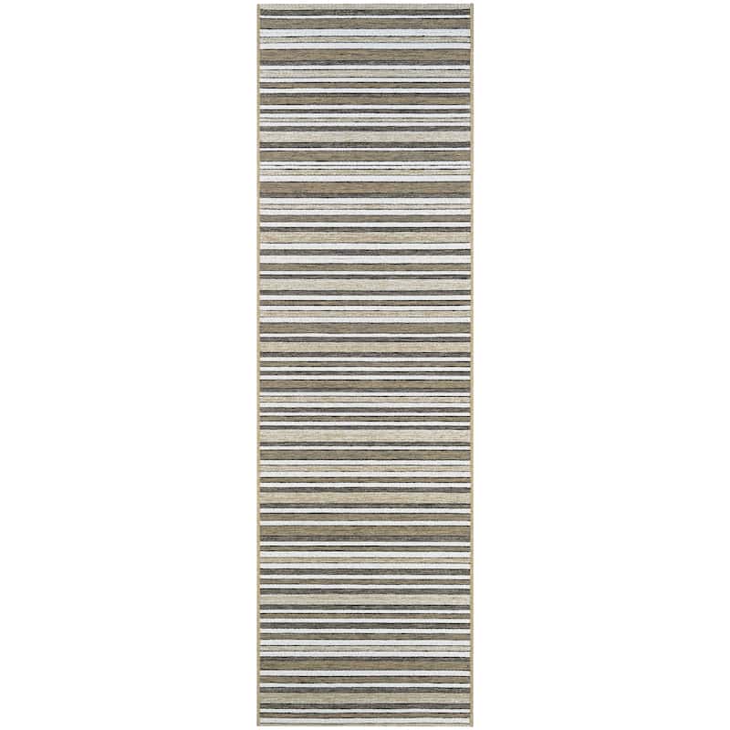 Dream Decor Rugs Vector Mendocino Indoor Outdoor Area Rug - 2'3" x 7'10" Runner - Light Brown/Ivory