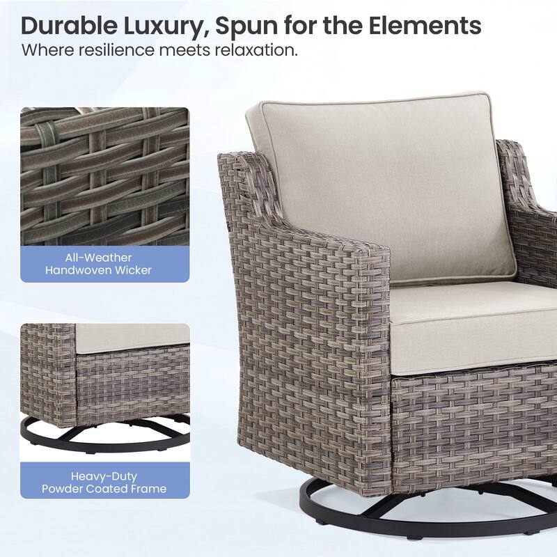 Pocassy Outdoor All-Weather Outdoor Sofa, Swivel Chair, Ottoman Sets