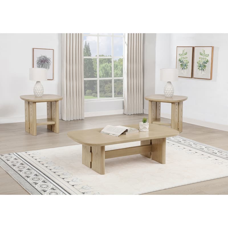 Kailani Coastal Coffee and End Table Set Beige Oak