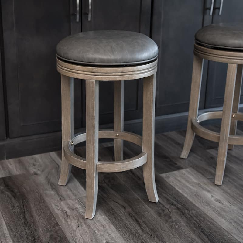 Maven Lane 26" Eva Swivel Counter Height Kitchen Stool - N/A - Reclaimed Oak Vegan Leather