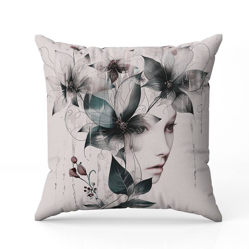 Flora Face Faux Suede Reversible Throw Pillow Green and Brown