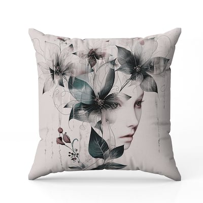 Flora Face Faux Suede Reversible Throw Pillow Green and Brown