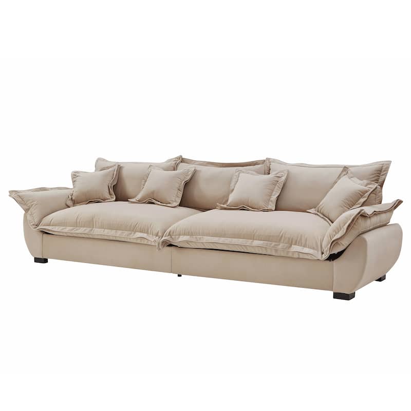 Modular Spacious Deep Seating Velvet Sofa with Storage, Removable Cushion Covers, Pillow Top Arms, Solid Wood Frame and Pillows