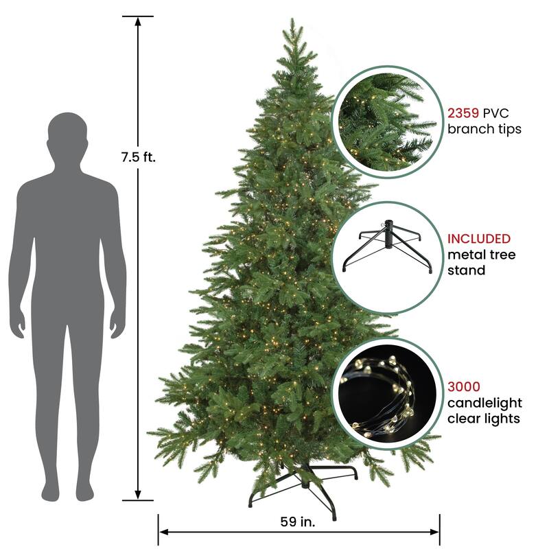 7.5' Birch River Fir Artificial Christmas Tree, Clelight Clear Lights - 7.5 Foot