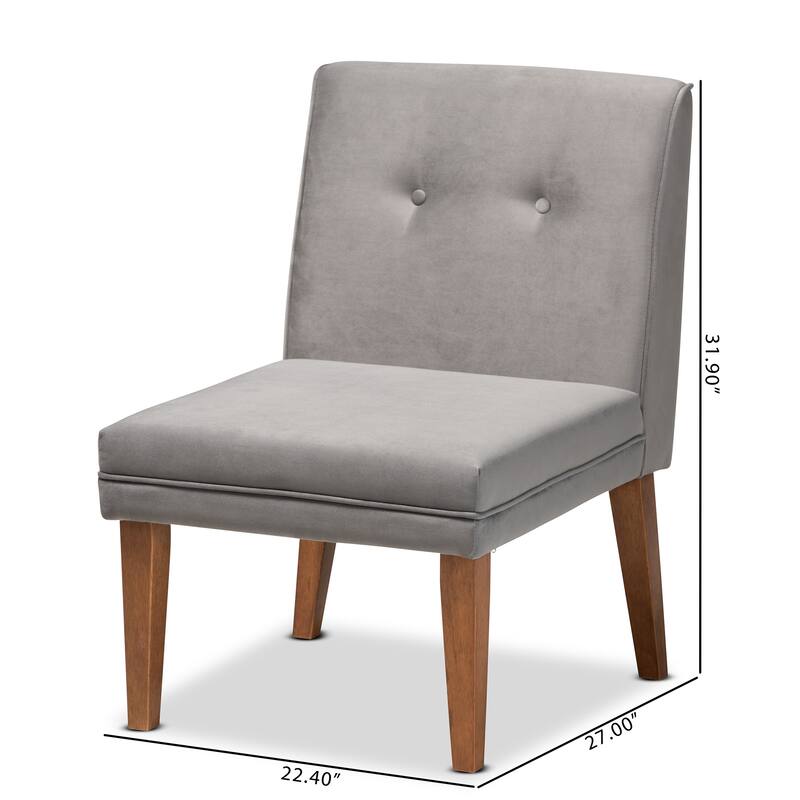 Stewart Mid-Century Velvet Upholstered Wood Dining Chair-Grey