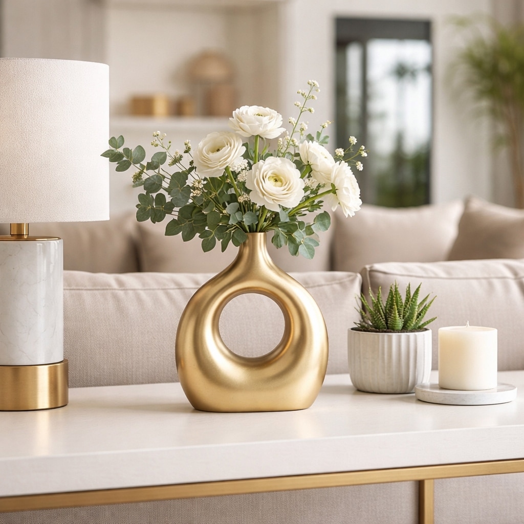 Decorative Vase - Gold Metal Synthetic Open Cut-Out, 10 in.