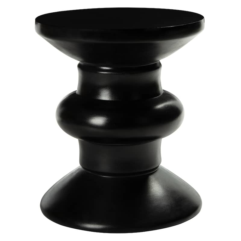 SAFAVIEH Outdoor Sutapa Concrete Accent Stool - 15.35" W x 15.35" L x 17.72" H - 15Wx15Dx18H - Black