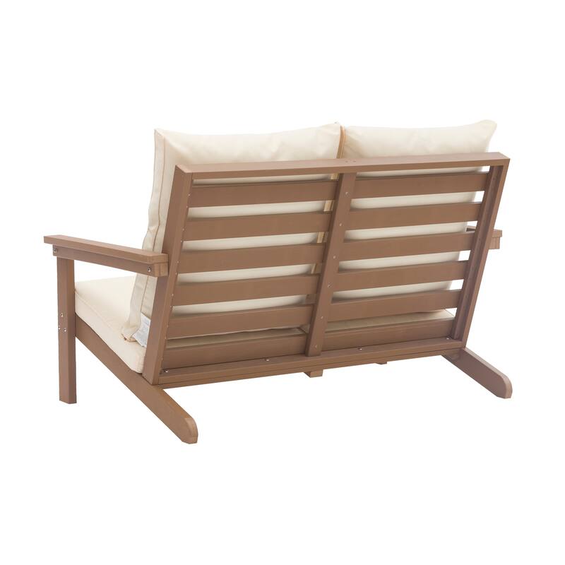 Outdoor Patio Loveseat Sofa, Teak Wood+Plastic Conversation Set