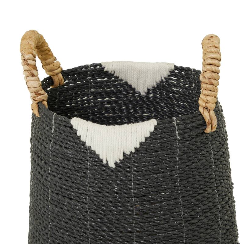 CosmoLiving by Cosmopolitan Banana Leaf Handmade Triangle Details Storage Basket with Handles (Set of 2) - Black or White