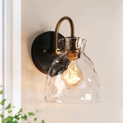 Elisie Modern Black Gold 1-light LED Sconce Farmhouse Wall Light with Water Glass