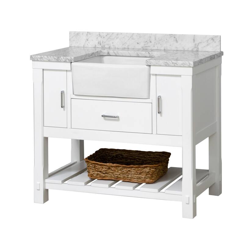 KitchenBathCollection Charlotte 42" Farmhouse Bathroom Vanity with Carrara Marble Top