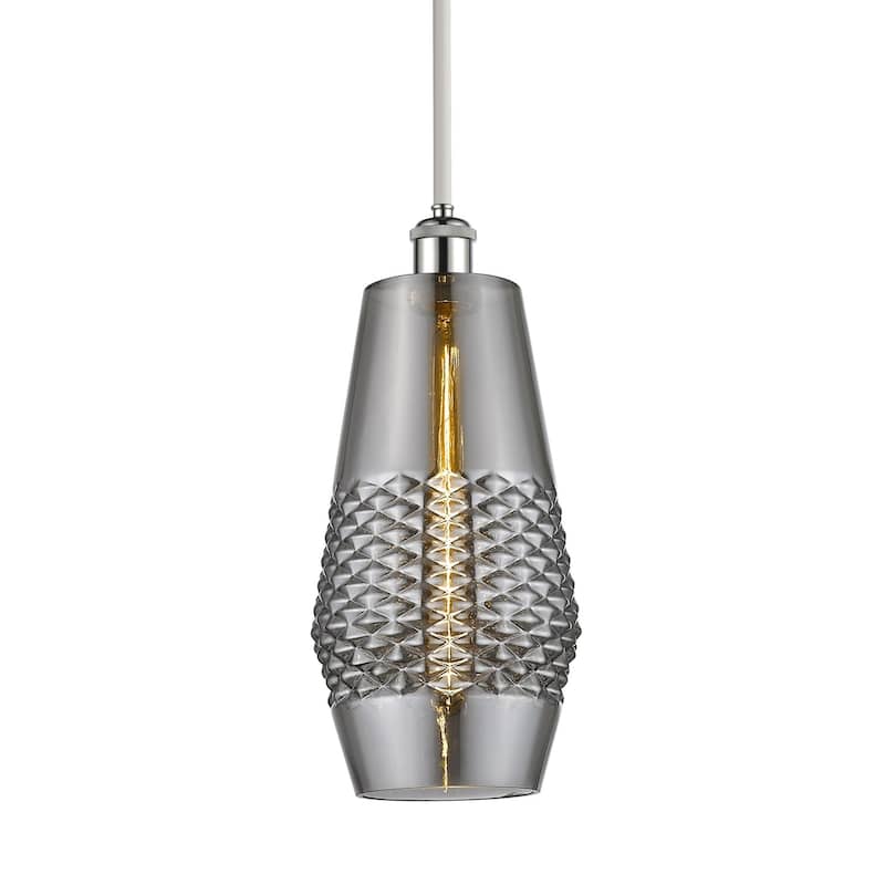 Innovations Lighting 516-1S-17-7 Windham Pendant Windham 7" Wide Mini - White and Polished Chrome / Smoked