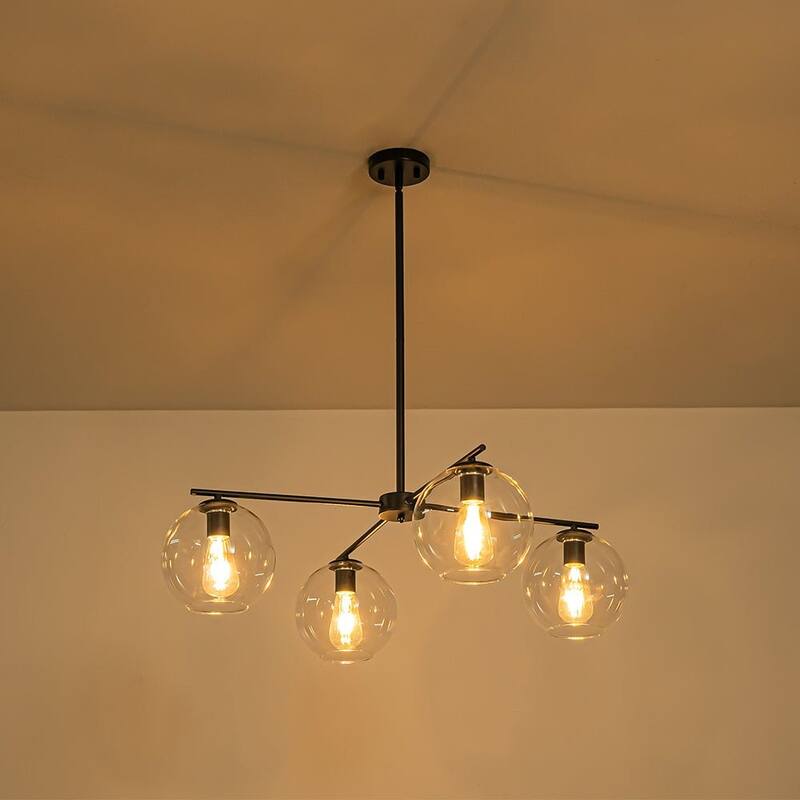 Chic Modern 4-Light Symmetrical Hand-blown Clear Glass Chandelier - 34.6 in