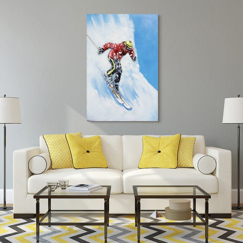 "Skiing" Mixed Media Iron Hand Painted Dimensional Wall Art