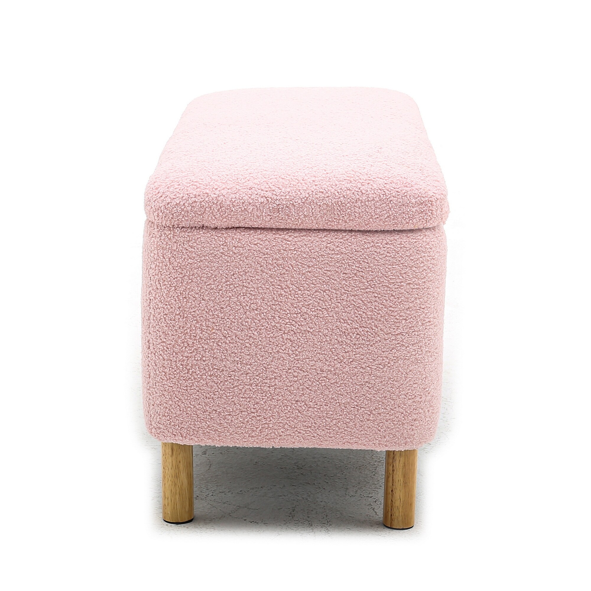 Wood Frame Boucle Upholstered Storage Ottoman Wood Legs Entryway