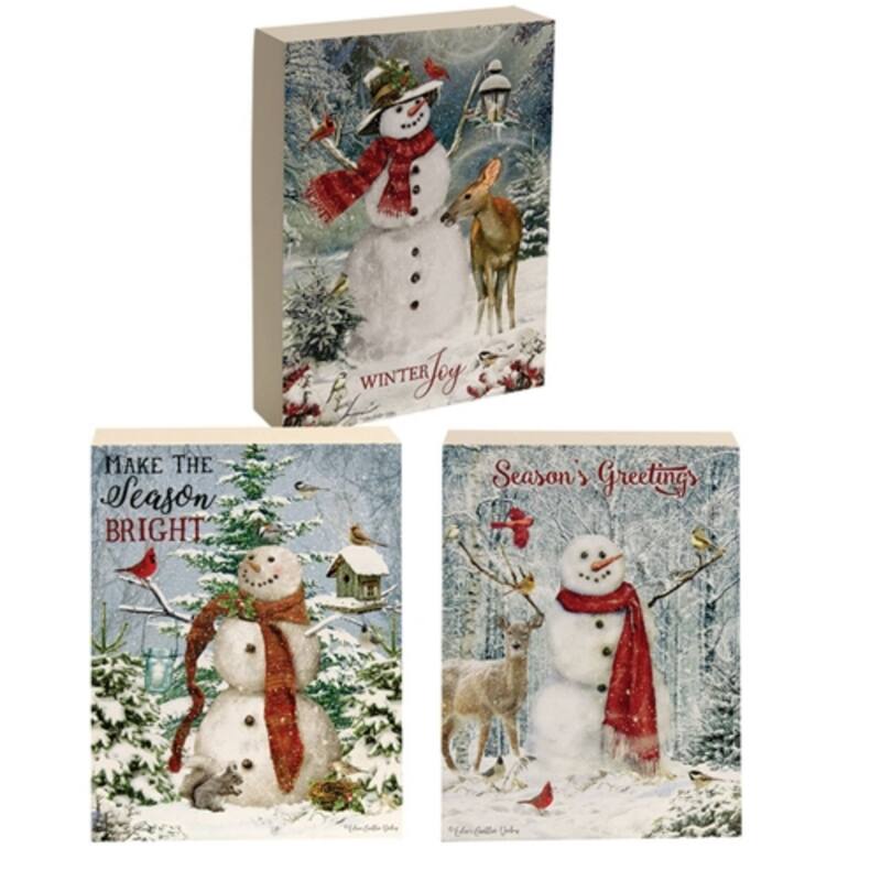 Woodland Snowman Wooden Blocks Christmas Decor Wall or Freestanding Display 3 Asstd. - 7" H x 5.25" W x 1.5" D