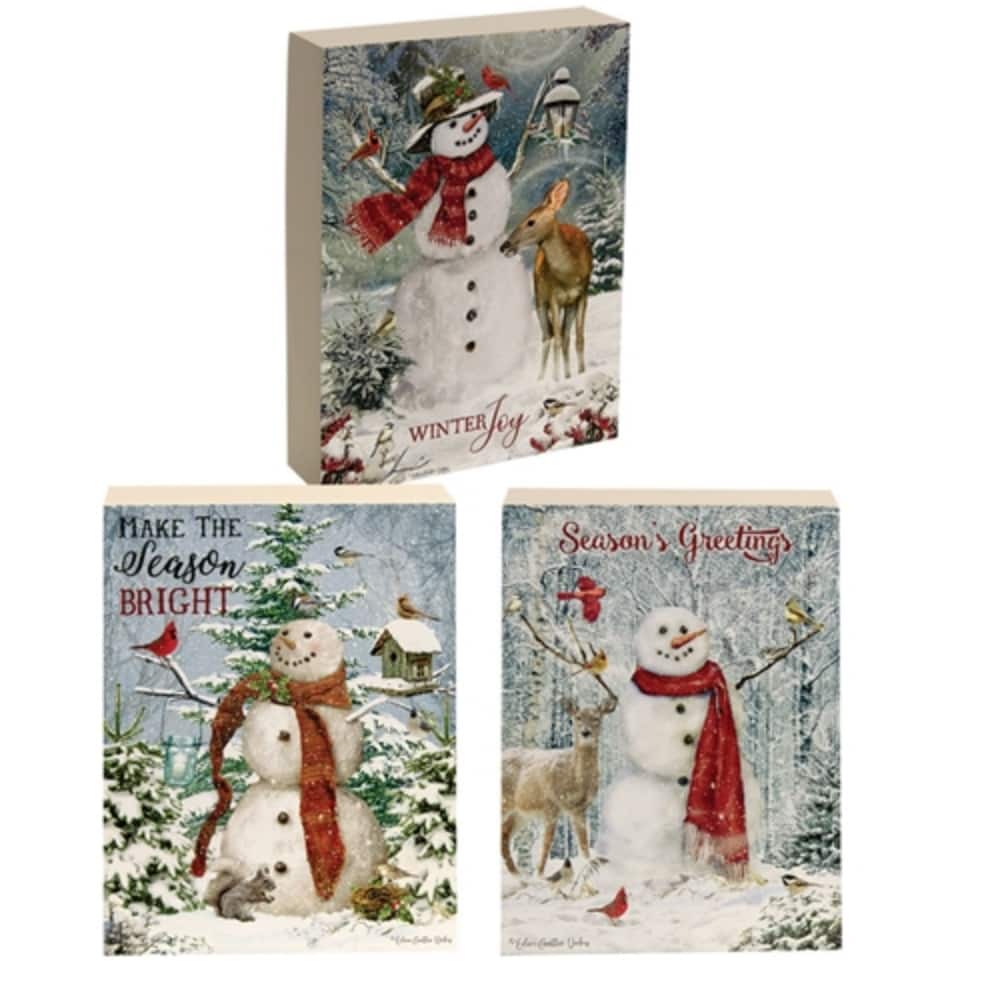 Woodland Snowman Wooden Blocks Christmas Decor Wall or Freestanding Display 3 Asstd. - 7" H x 5.25" W x 1.5" D