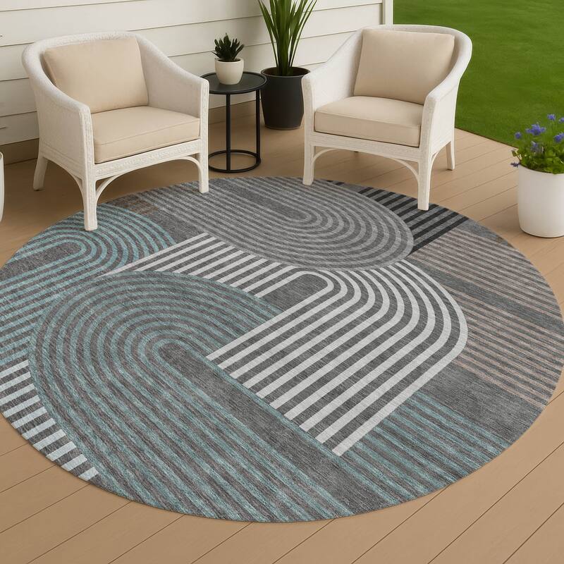 Machine Washable Indoor/ Outdoor Modern Basehor Chantille Rug - Charcoal - 8' x 8'