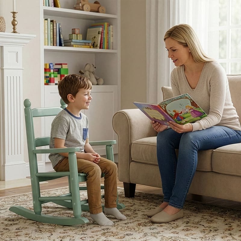 16 In. Kids Classic Solid Poplar Wood Rocking Chair, Egg-Shaped Seat For Ages 2–5 - 9' x 12'